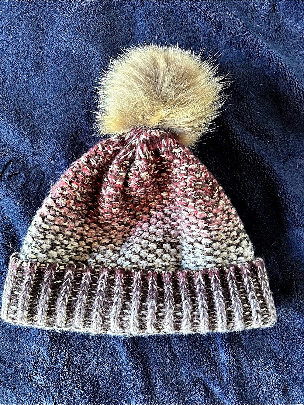 Lucky Brand Metallic Pom Beanie Pink & Gray
